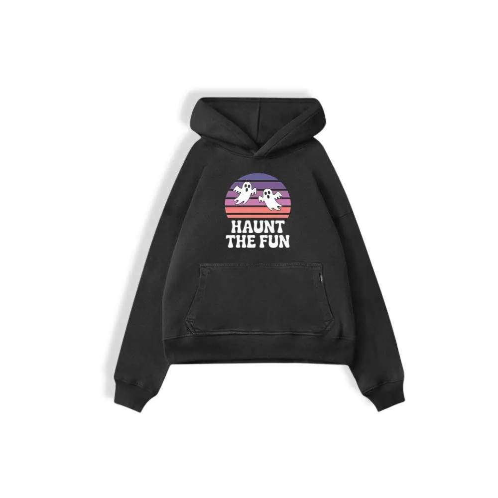 Haunt the Fun Ghost Sunset Retro Cartoon Design Hoodie