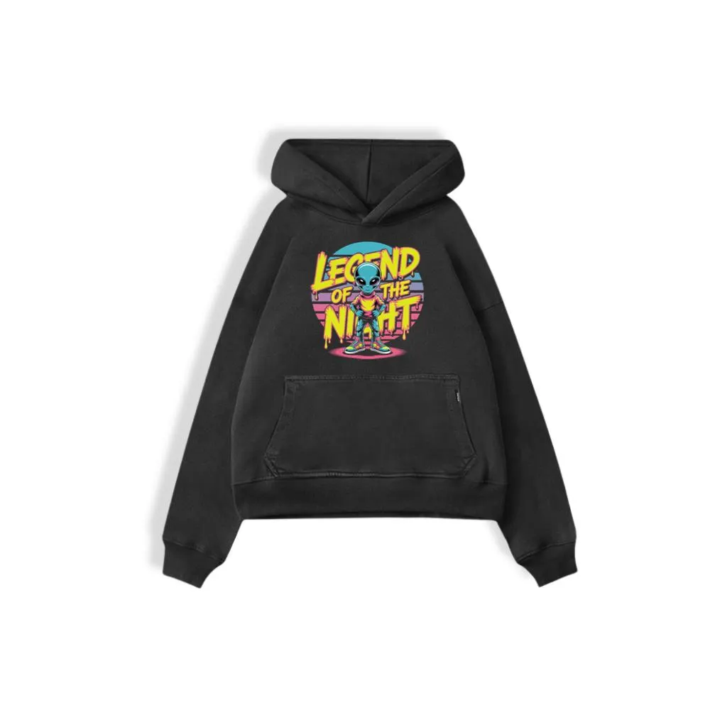 Legend of the Night Alien Retro Neon Graphic Hoodie