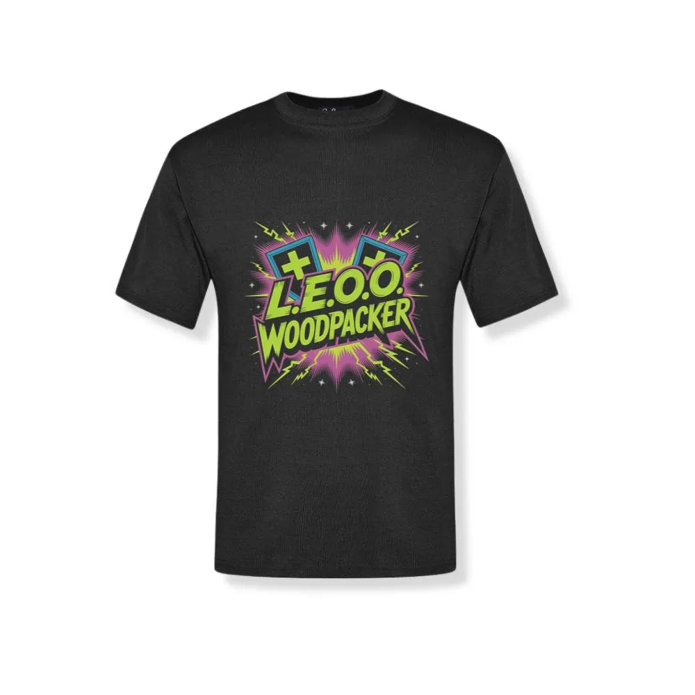 LEOO Woodpacker Retro Neon Text Design T-Shirt