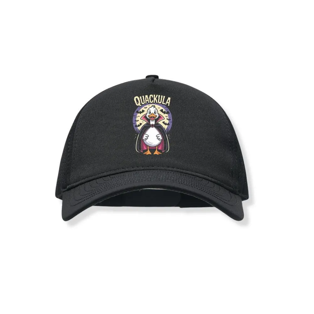 Quackula Duck Vampire Halloween Cartoon Design Black Hat