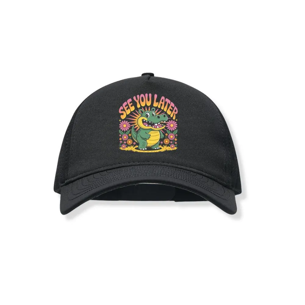 See You Later Crocodile Retro Cute Cartoon Design Black Hat