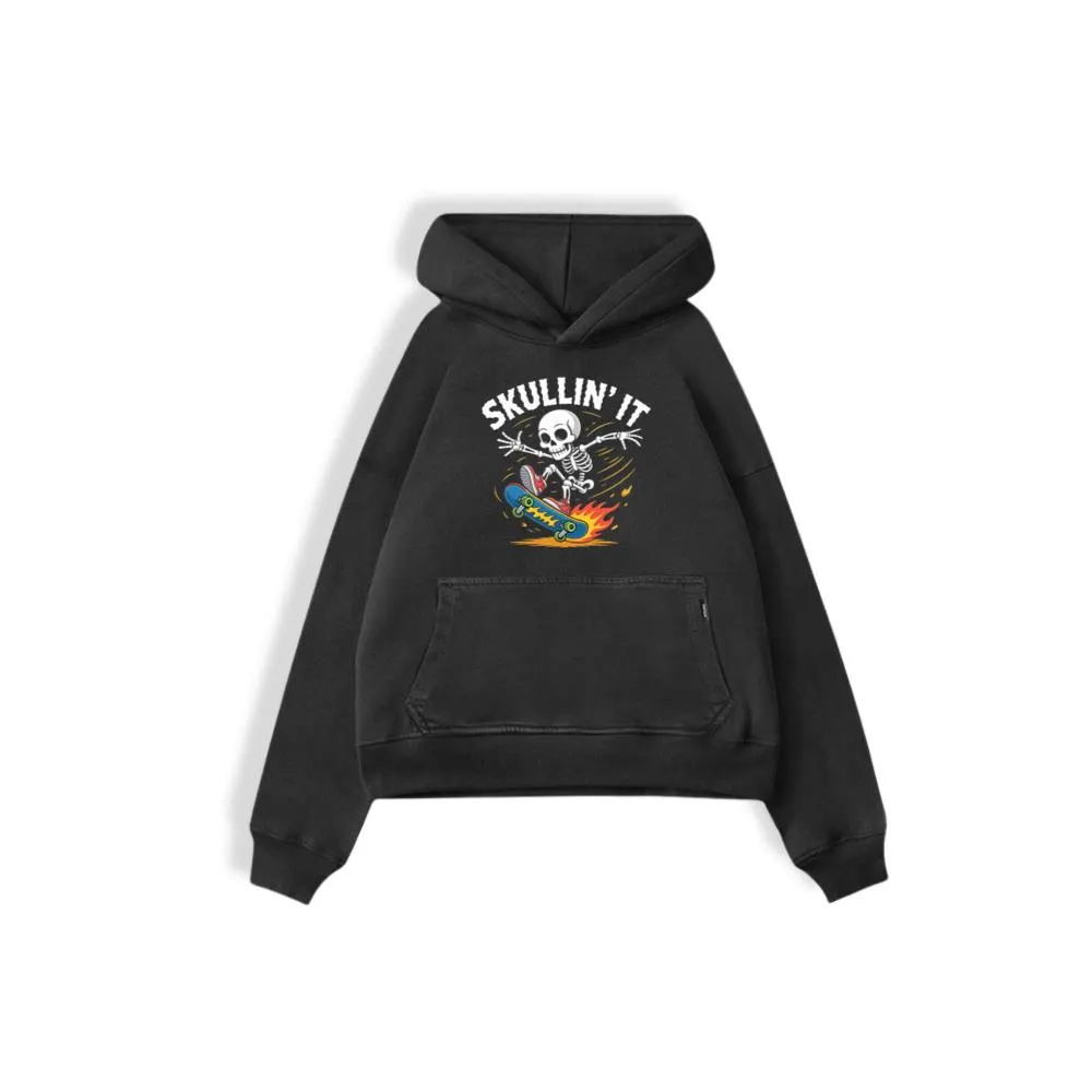 Skullin It Skeleton Skateboard Cartoon Graphic Hoodie