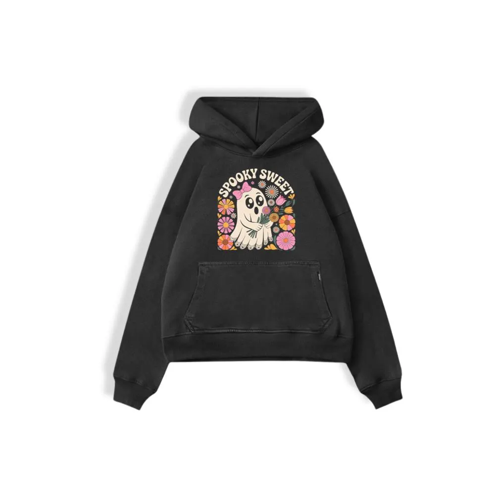 Spooky Sweet Ghost Flower Retro Cartoon Design Hoodie